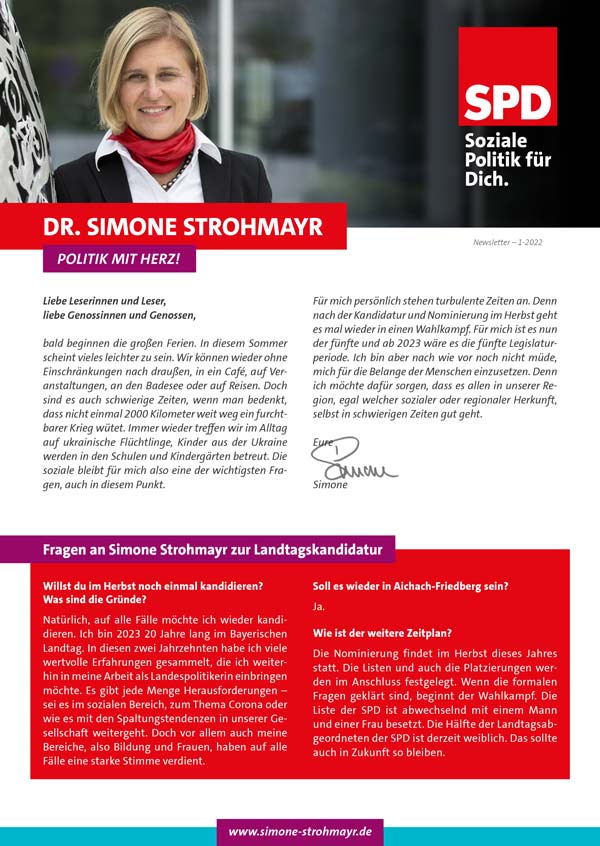 Simone Strohmayr Newsletter – Ausgabe 1-2022, Juli 2022