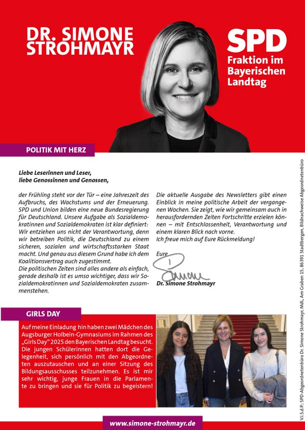 Simone Strohmayr Newsletter – Ausgabe 1-2025, Mai 2025